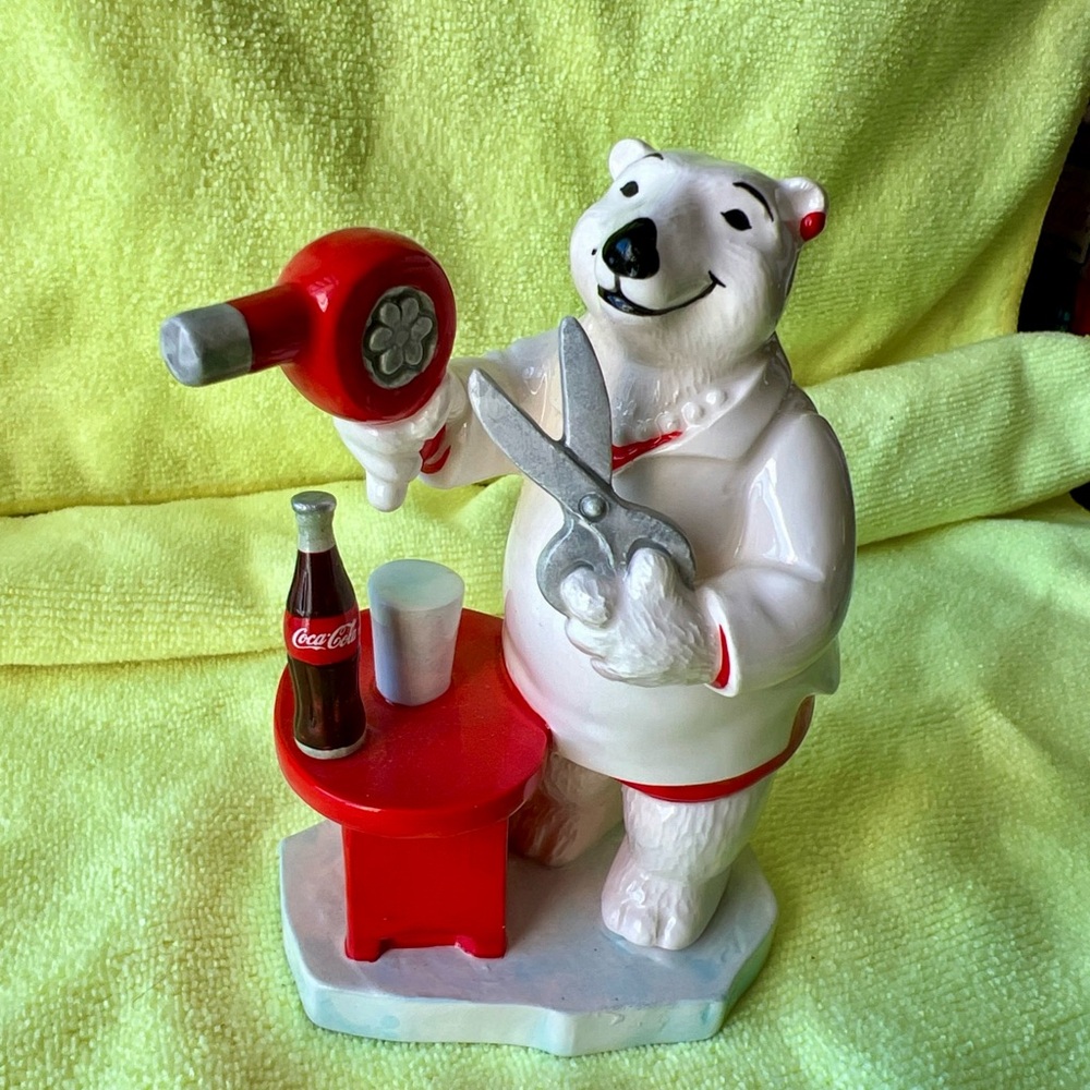 Coca-Cola Ceramic Polar Bear with Hairdryer and Scissors
